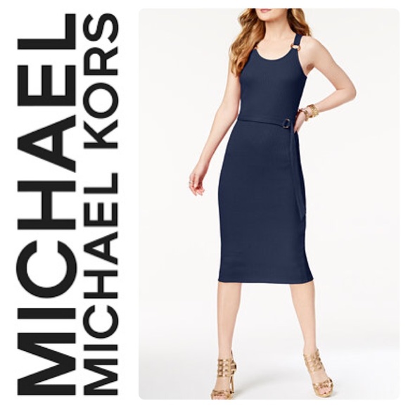 michael kors belted ribbed knit dress